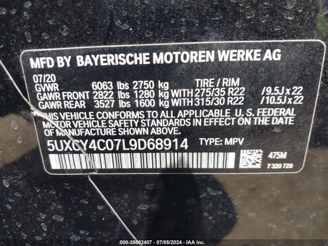 BMW X6 Sdrive40i 2020 5UXCY4C07L9D68914 Image 9