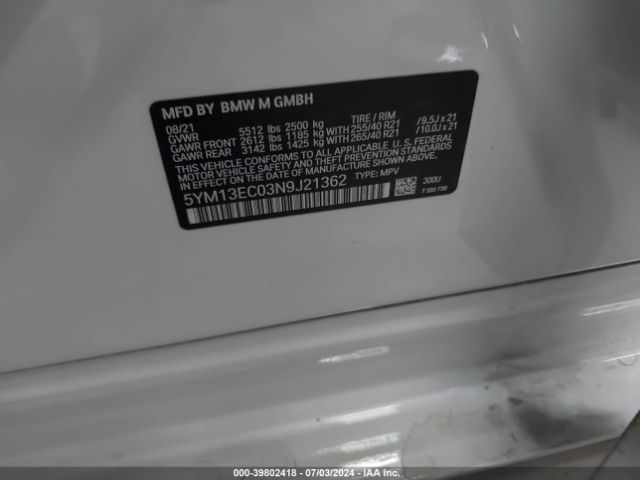 5YM13EC03N9J21362 BMW X3 M