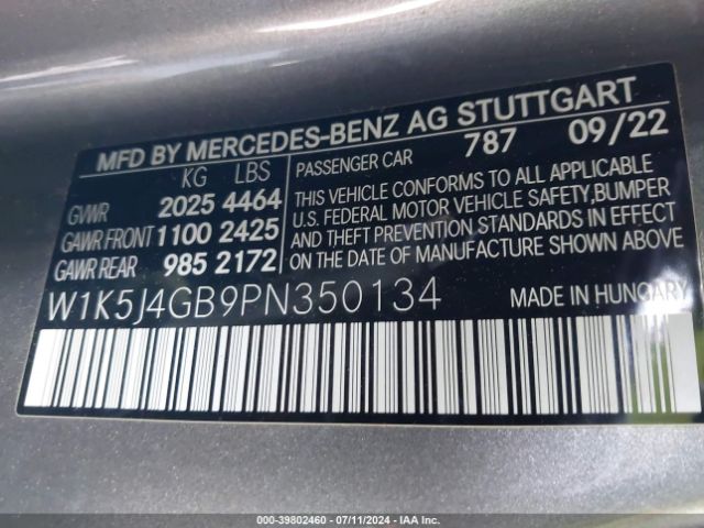 W1K5J4GB9PN350134 Mercedes-Benz Cla 250 Coupe
