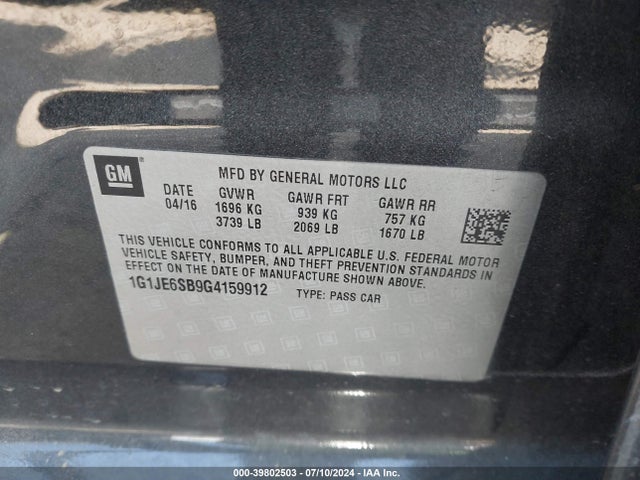 Chevrolet Sonic Ltz Auto 2016 1G1JE6SB9G4159912 Image 9
