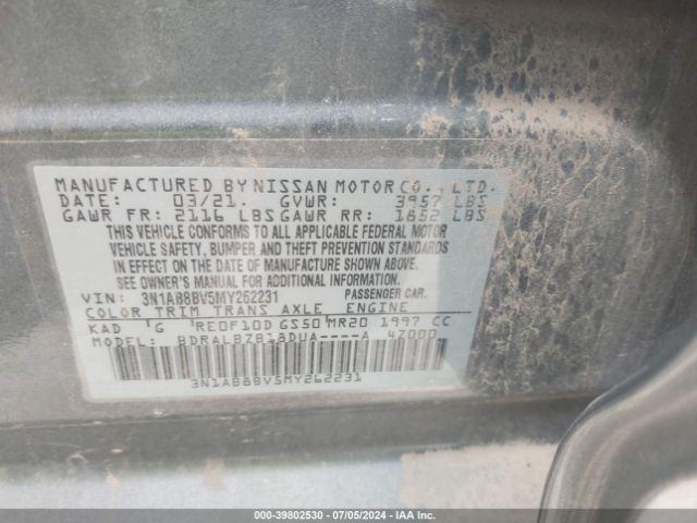 3N1AB8BV5MY262231 Nissan Sentra S Xtronic Cvt