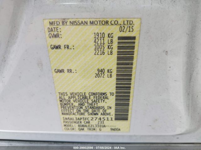 1N4AL3AP3FC274511 Nissan Altima