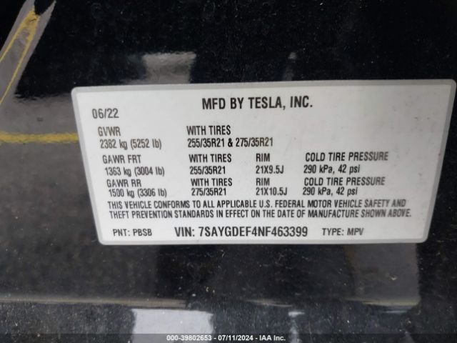 7SAYGDEF4NF463399 Tesla Model Y Performance Dual Motor All-wheel Drive