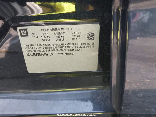 Chevrolet Sonic Ltz Auto 2015 1G1JE6SB5F4152759 Image 9