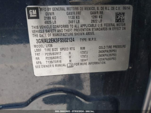 3GNAL2EK3FS502124 Chevrolet Captiva Sport 2ls