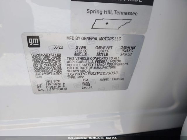 1GYKPCRS2PZ233033 Cadillac Xt6 Fwd Premium Luxury