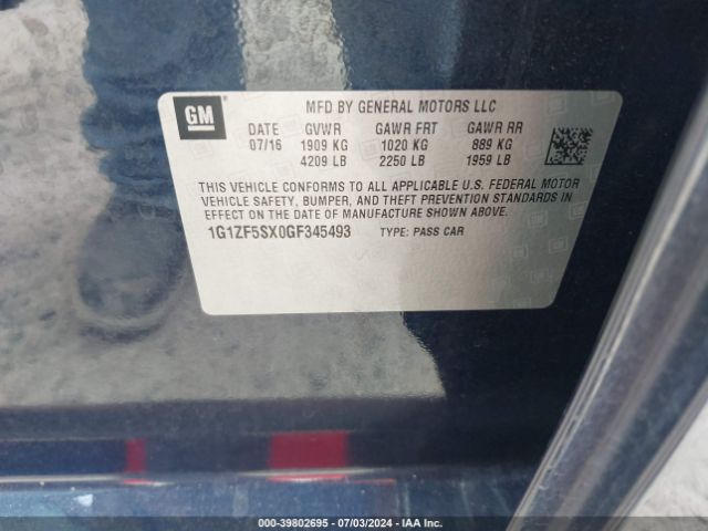 1G1ZF5SX0GF345493 Chevrolet MALIBU 2LT