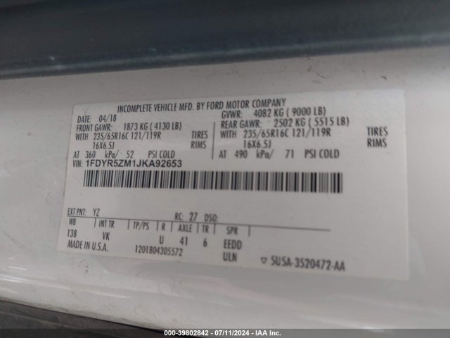 1FDYR5ZM1JKA92653 Ford Transit-250 Cab