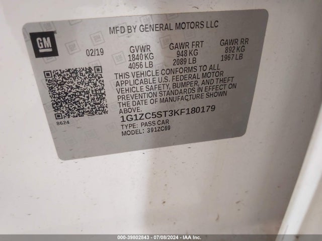 Chevrolet Malibu 1fl 2019 1G1ZC5ST3KF180179 Image 9