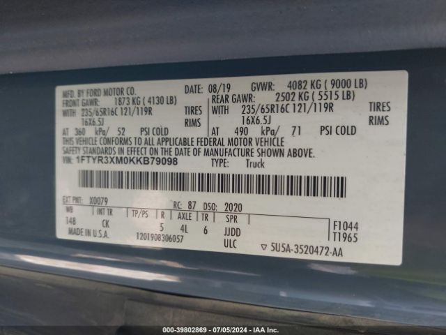 1FTYR3XM0KKB79098 Ford Transit-250