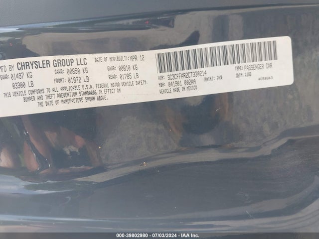 2012 FIAT 500 3C3CFFAR2CT330214 Photo 8