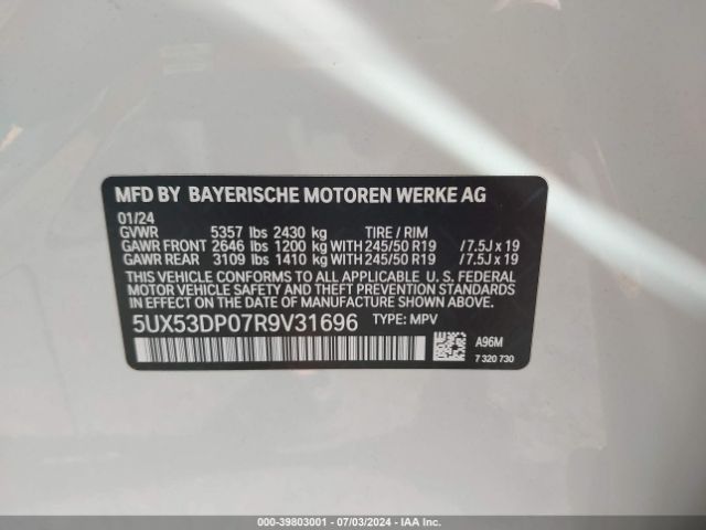 5UX53DP07R9V31696 BMW X3 Xdrive30i