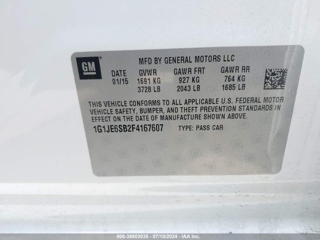 Chevrolet Sonic Ltz Auto 2015 1G1JE6SB2F4167607 Image 9