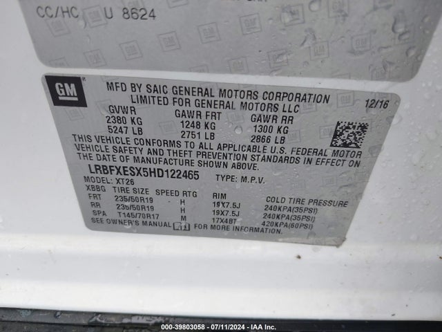 LRBFXESX5HD122465 Buick Envision Premium I