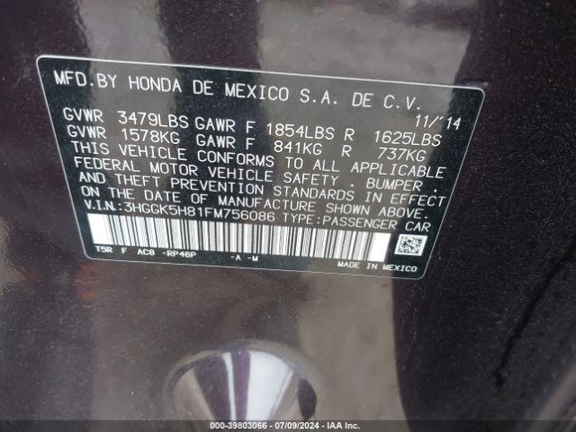 3HGGK5H81FM756086 Honda Fit Ex/ex-l