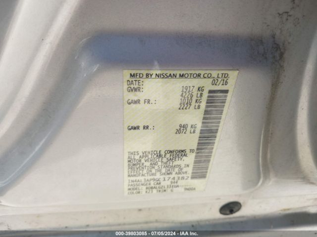 1N4AL3AP9GC174382 Nissan Altima 2.5/2.5 S/2.5 Sl/2.5 Sr/2.5 Sv