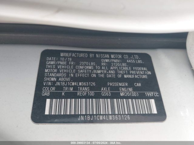 JN1BJ1CW4LW363126 Nissan Rogue Sport Sl Awd Xtronic Cvt