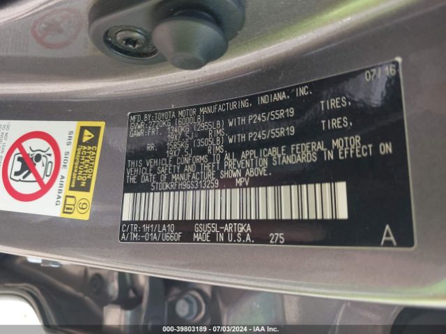 5TDDKRFH9GS313259 Toyota Highlander Limited Platinum V6