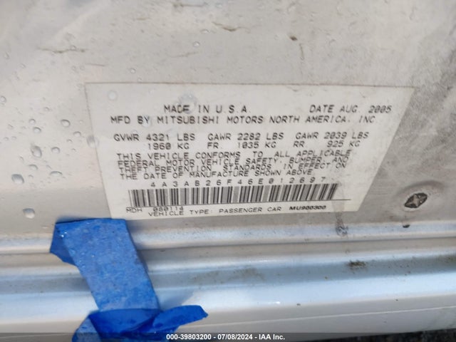 2006 MITSUBISHI GALANT 4A3AB26F46E012697 Photo 8