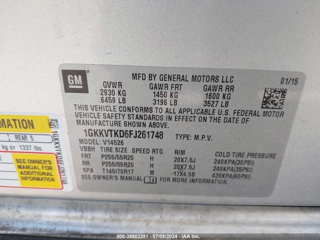 GMC Acadia Denali 2015 1GKKVTKD6FJ261748 Image 9