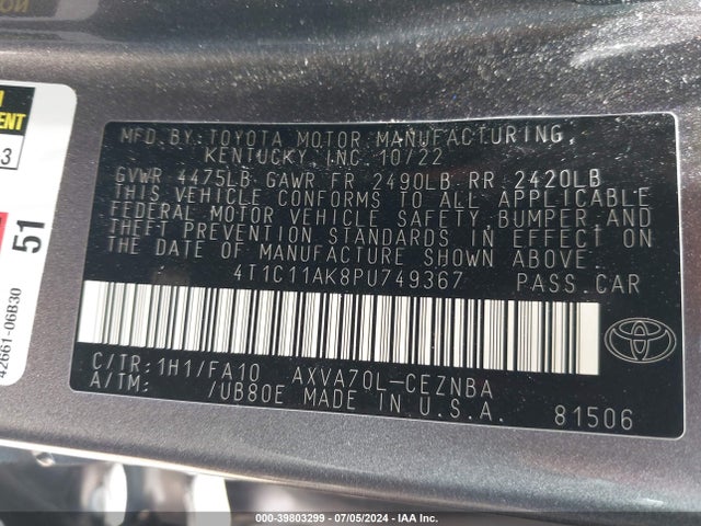 Toyota CAMRY LE 2023 4T1C11AK8PU749367 Image 9
