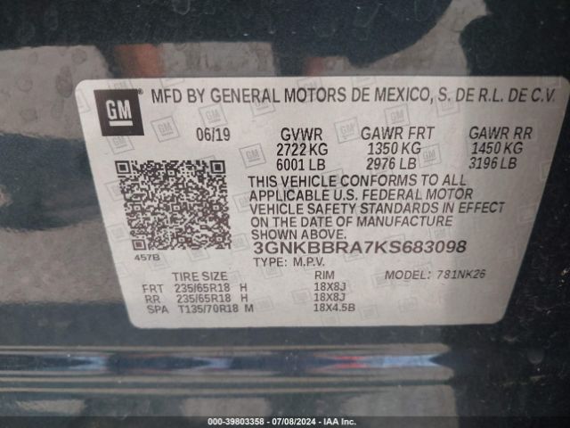 3GNKBBRA7KS683098 Chevrolet Blazer