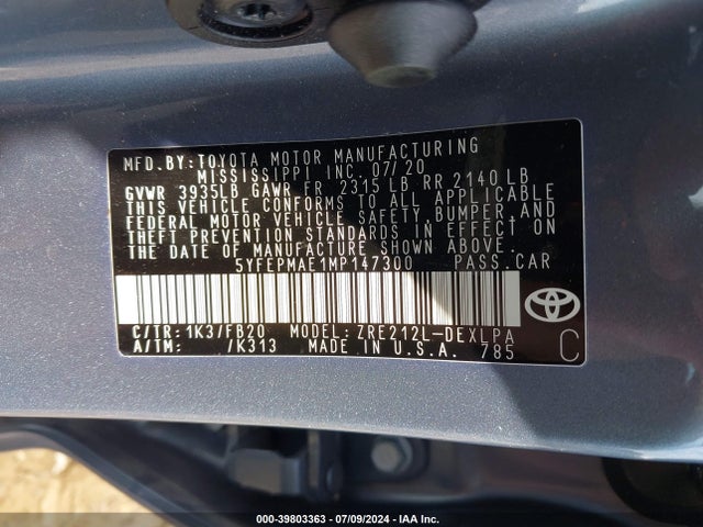 Toyota COROLLA LE 2021 5YFEPMAE1MP147300 Image 9
