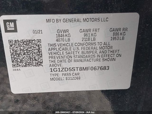 2021 CHEVROLET MALIBU 1G1ZD5ST8MF067683 Photo 8