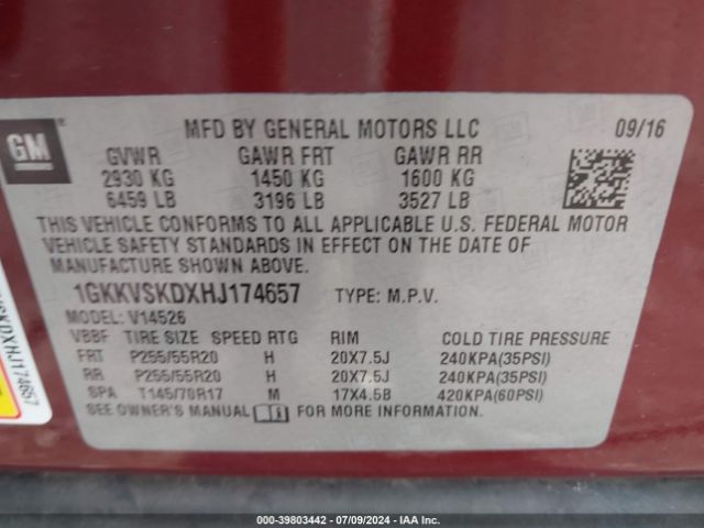 1GKKVSKDXHJ174657 GMC Acadia Limited