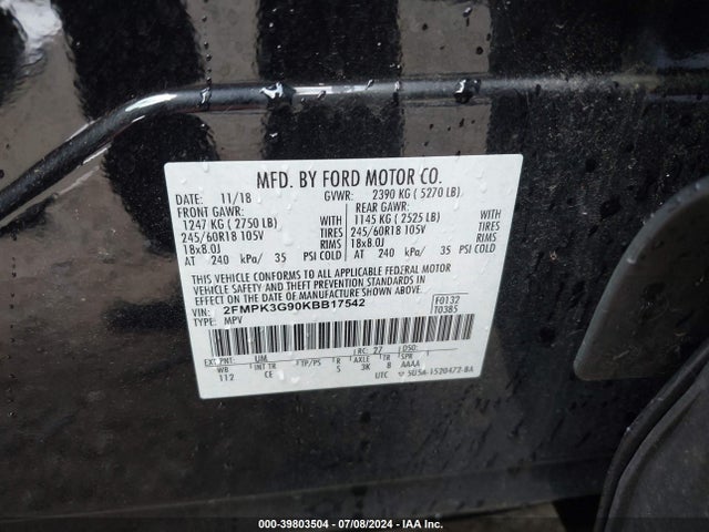 2FMPK3G90KBB17542 Ford EDGE SE