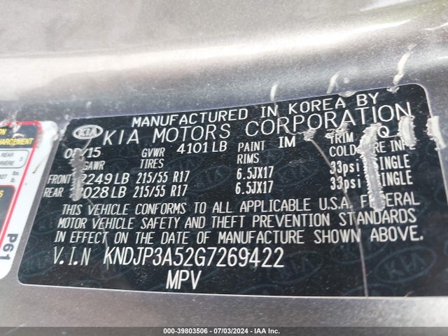 KIA SOUL + 2016 KNDJP3A52G7269422 Image 9