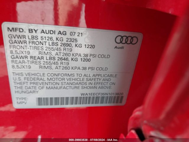 WA1EECF35N1013820 Audi Q3 Premium Plus 45 Tfsi S Line Quattro Tiptronic