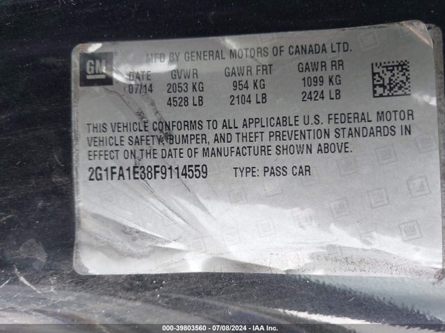 Chevrolet Camaro 1ls 2015 2G1FA1E38F9114559 Image 9
