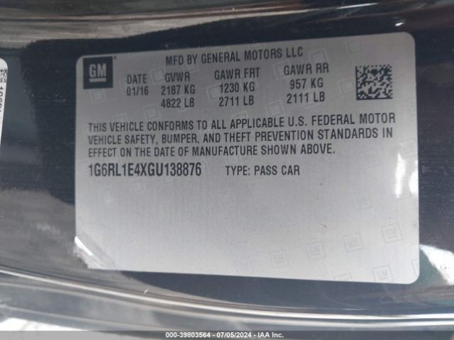 1G6RL1E4XGU138876 Cadillac Elr Standard