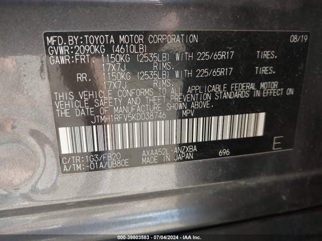 Toyota RAV4 LE 2019 JTMH1RFV5KD038746 Image 9