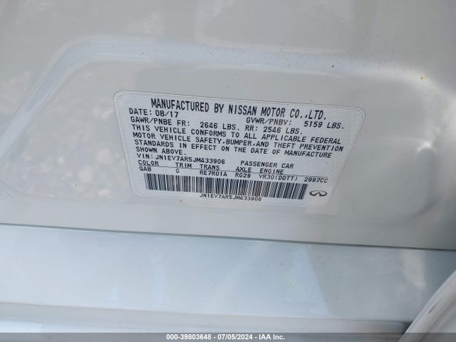 JN1EV7AR5JM433906 Infiniti Q50 3.0t Luxe