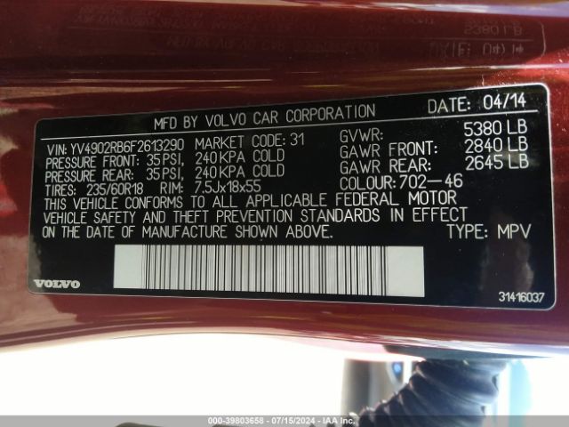 YV4902RB6F2613290 Volvo Xc60 T6