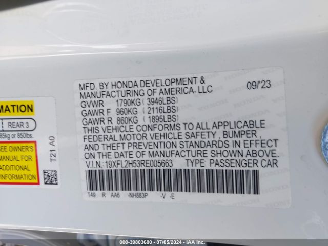 19XFL2H53RE005663 Honda Civic Lx