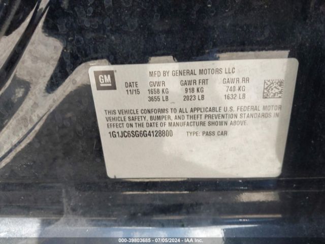 1G1JC6SG6G4128800 Chevrolet Sonic Lt Auto