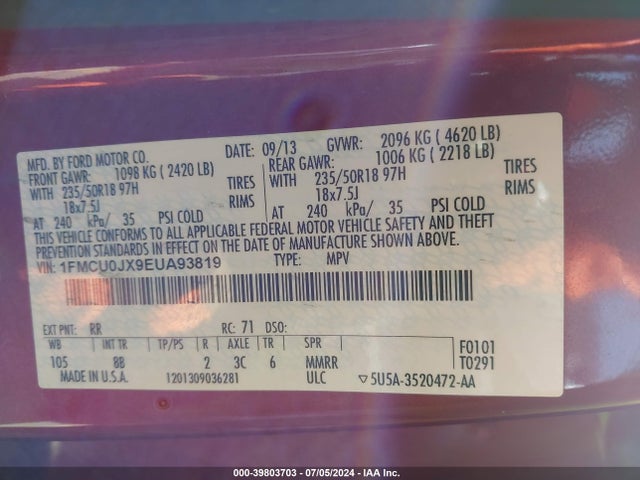 Ford Escape Titanium 2014 1FMCU0JX9EUA93819 Image 9