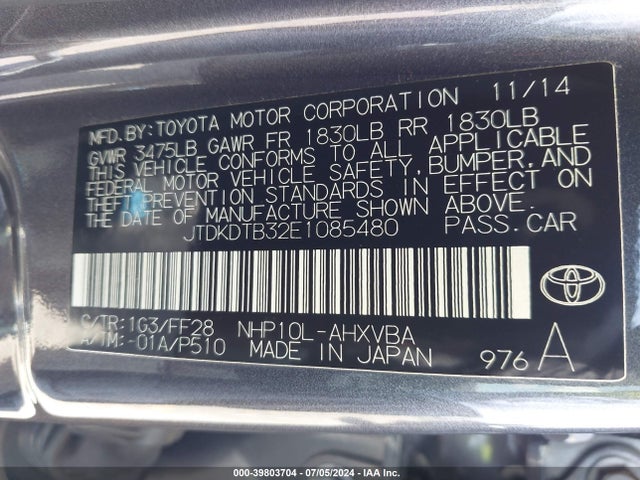 Toyota Prius C Two 2014 JTDKDTB32E1085480 Image 9