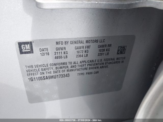 1G1105SA9HU173343 Chevrolet IMPALA 1LT