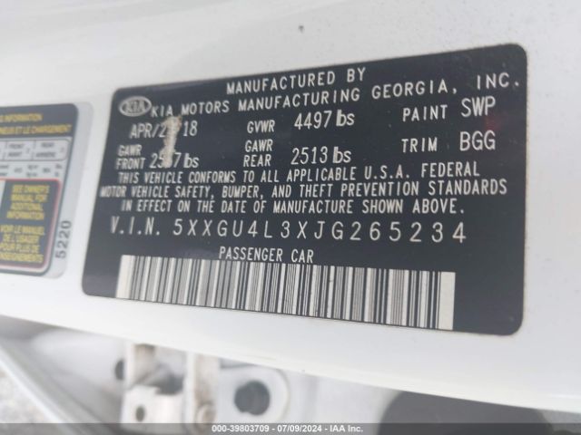 5XXGU4L3XJG265234 KIA OPTIMA EX