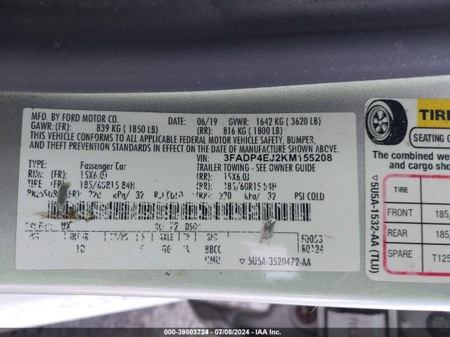 Ford FIESTA SE 2019 3FADP4EJ2KM155208 Image 9