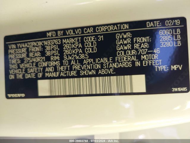 YV4A22PKXK1493763 Volvo Xc90 T6 Momentum