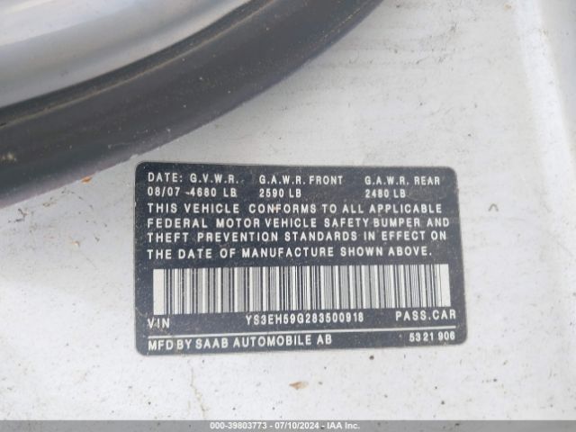2008 SAAB 9-5 YS3EH59G283500918 Photo 8