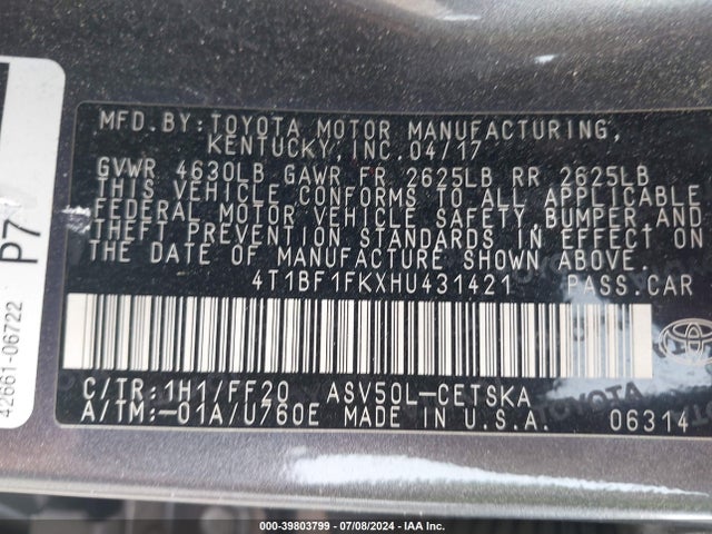 Toyota CAMRY SE 2017 4T1BF1FKXHU431421 Image 9