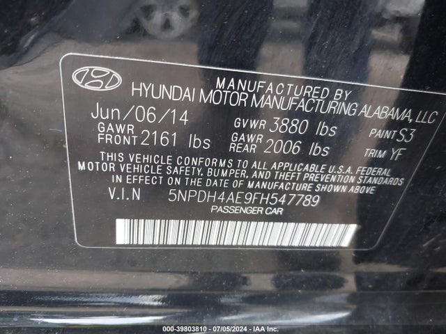 Hyundai ELANTRA SE 2015 5NPDH4AE9FH547789 Image 9
