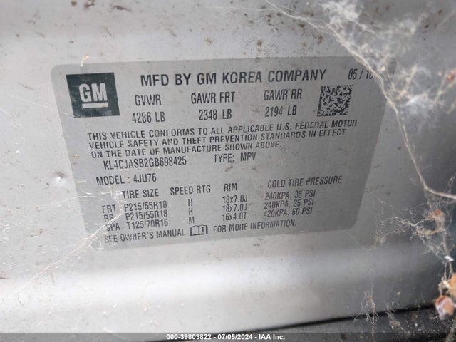 KL4CJASB2GB698425 Buick Encore