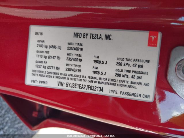 5YJ3E1EA2JF032134 Tesla Model 3 Long Range/mid Range